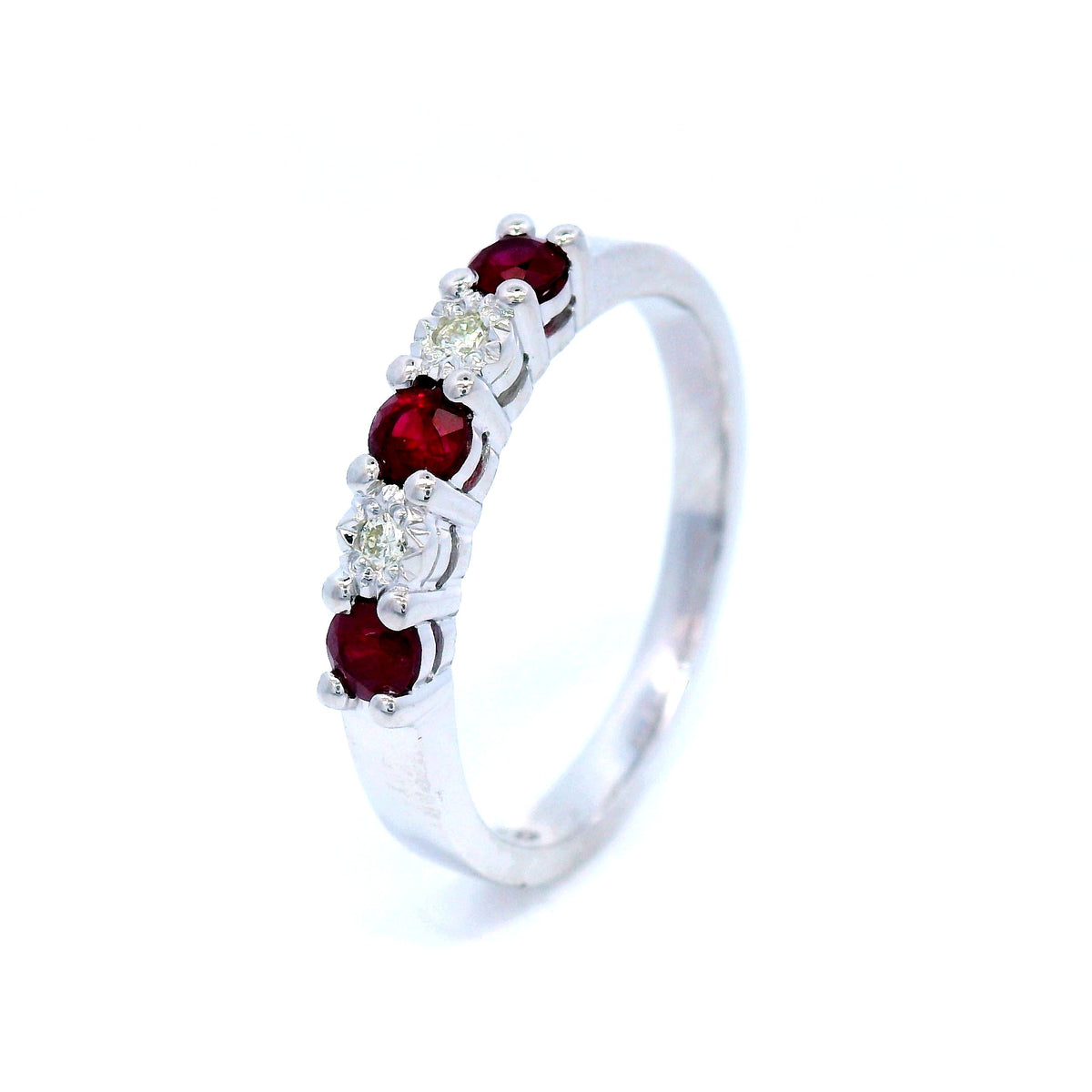 9 Carat White Gold Ruby-E  Diamond Ring
