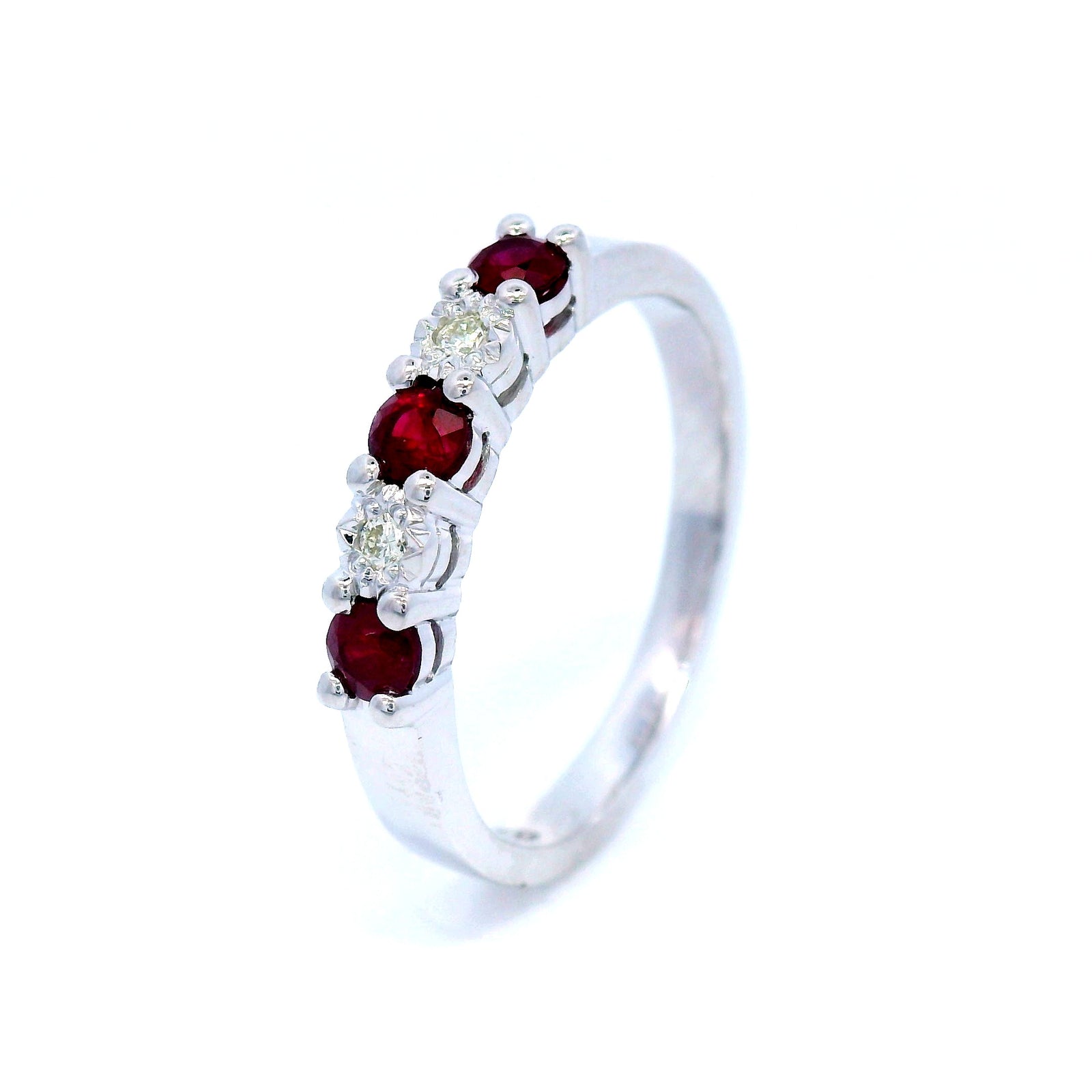 9 Carat White Gold Ruby-E  Diamond Ring