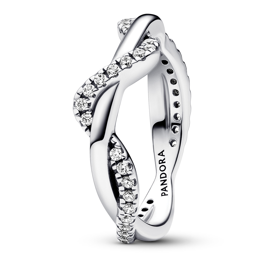 Pandora Double wave sterling silver ring with clear cubic zirconia