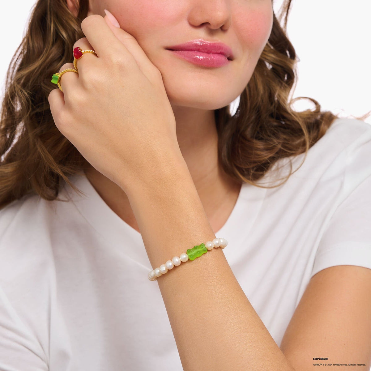 Thomas Sabo Pearl Bracelet with Green Goldbears