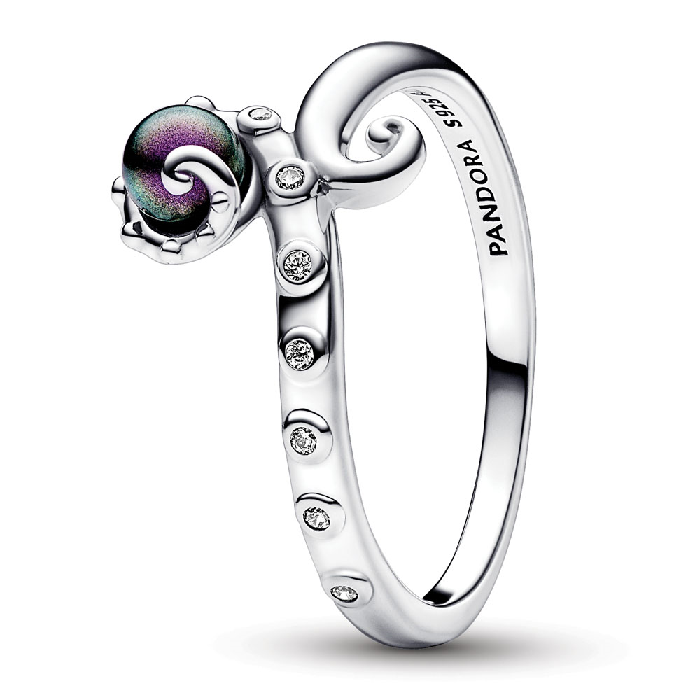Pandora Disney The Little Mermaid octopus sterling silver ring with clear cubic zirconia and purple lacquered artificial pearl