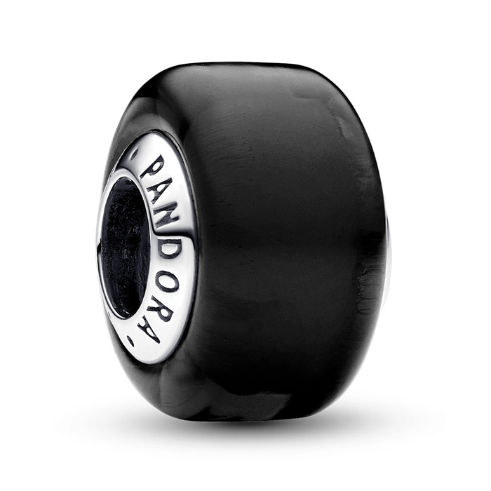 Sterling silver charm with black Murano glass