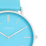 Silver Coloured Oozoo Watch with Bright Blue Leather Strap