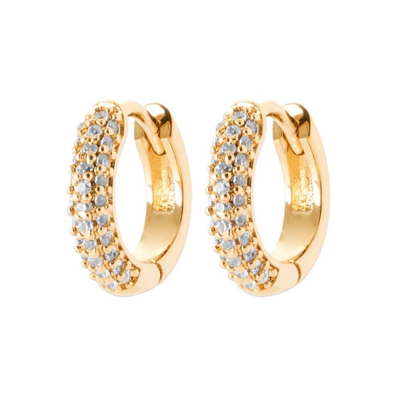 Pave Hoop Earrings in Yellow Gold