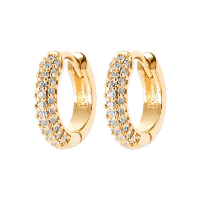 Pave Hoop Earrings in Yellow Gold