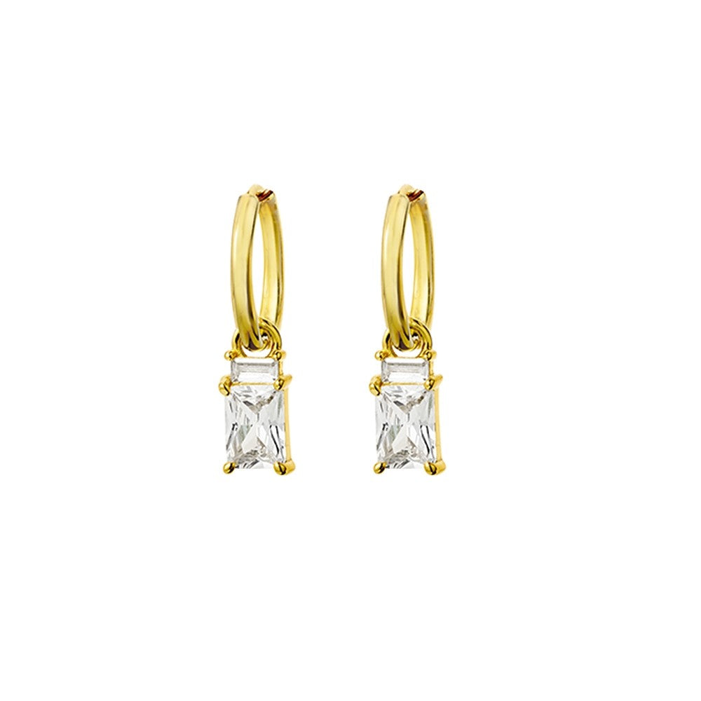 Huggie with Baguette CZ Drop Charm