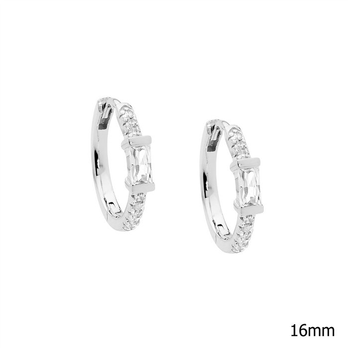 Ellani Cubic Zirconia Hoops with Baguette in Silver