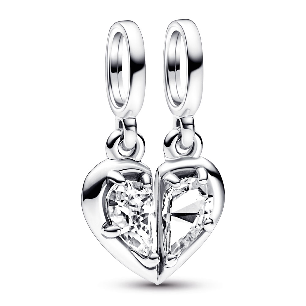 Heart sterling silver splitable dangle with clear cubic zirconia