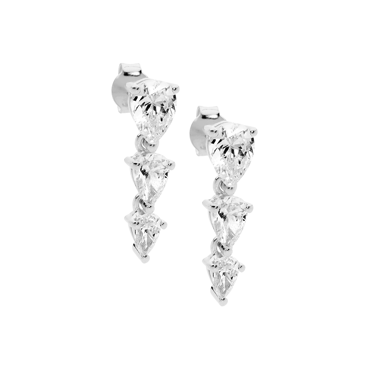 Ellani SS 3 Pear WH CZ Drop Earrings W/Rose Gold Plating