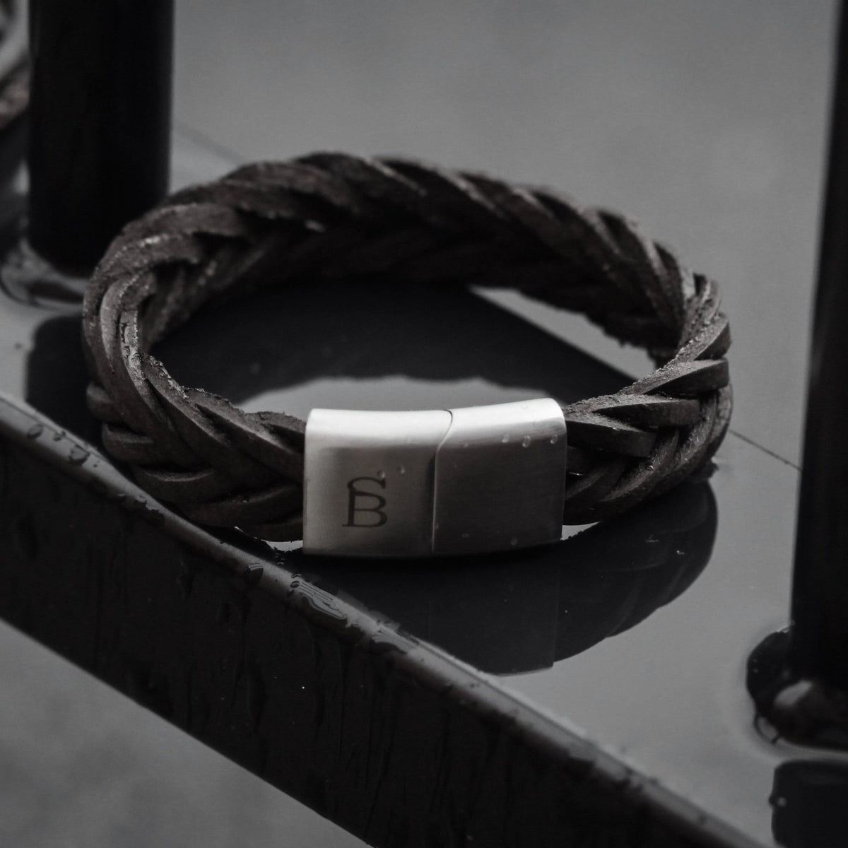Preston - Brown -15mm Sawtooth Braided Leather Cuff Bracelet