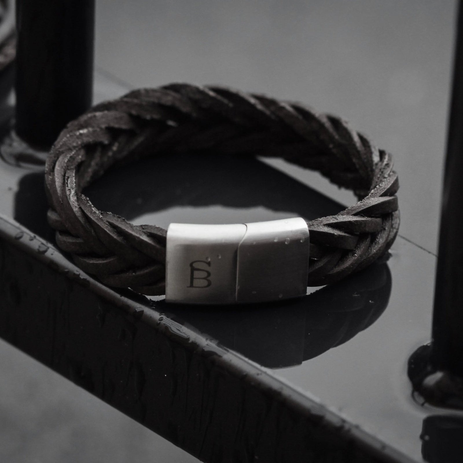 Preston - Brown -15mm Sawtooth Braided Leather Cuff Bracelet