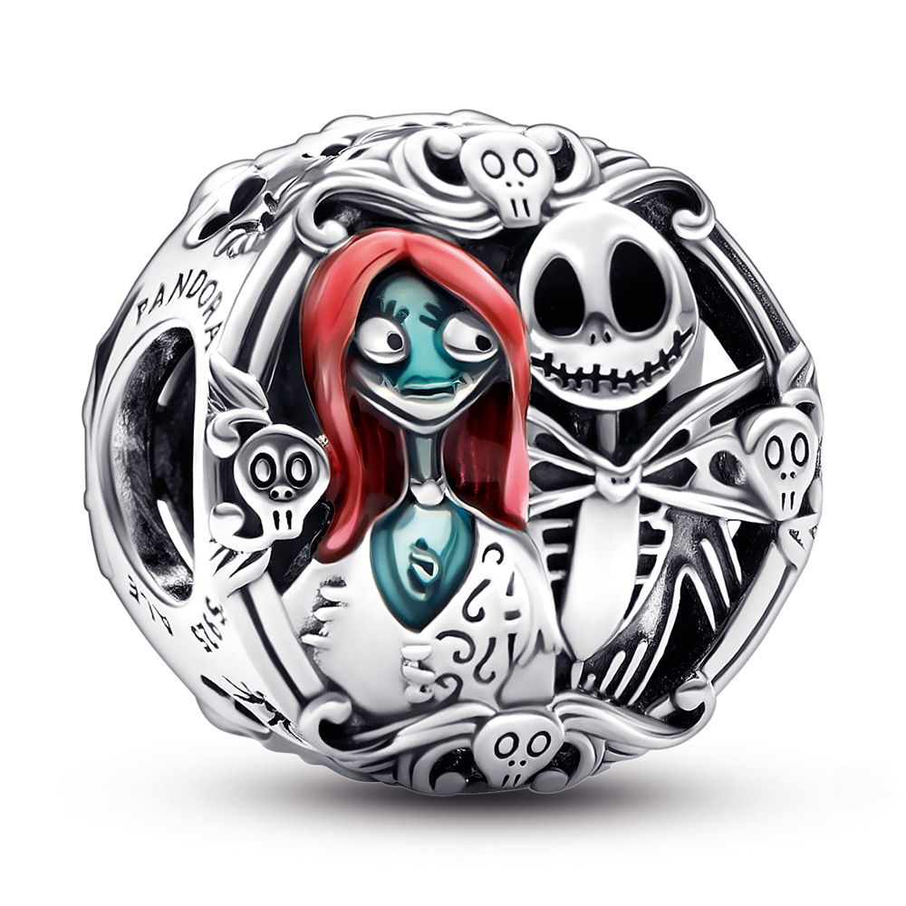 Disney Sally and Jack sterling silver charm with black, red and blue enamel