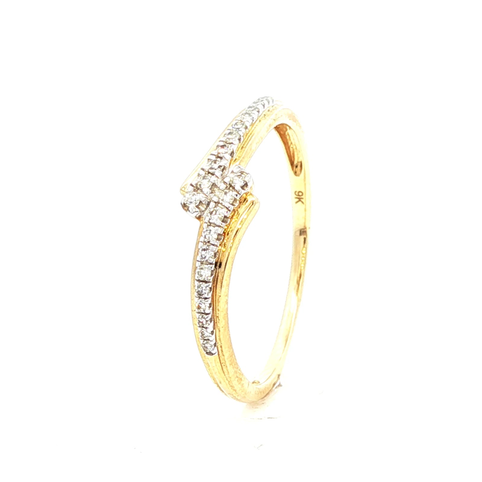 Diamond Cross Over Ring in 9K Yellow Gold