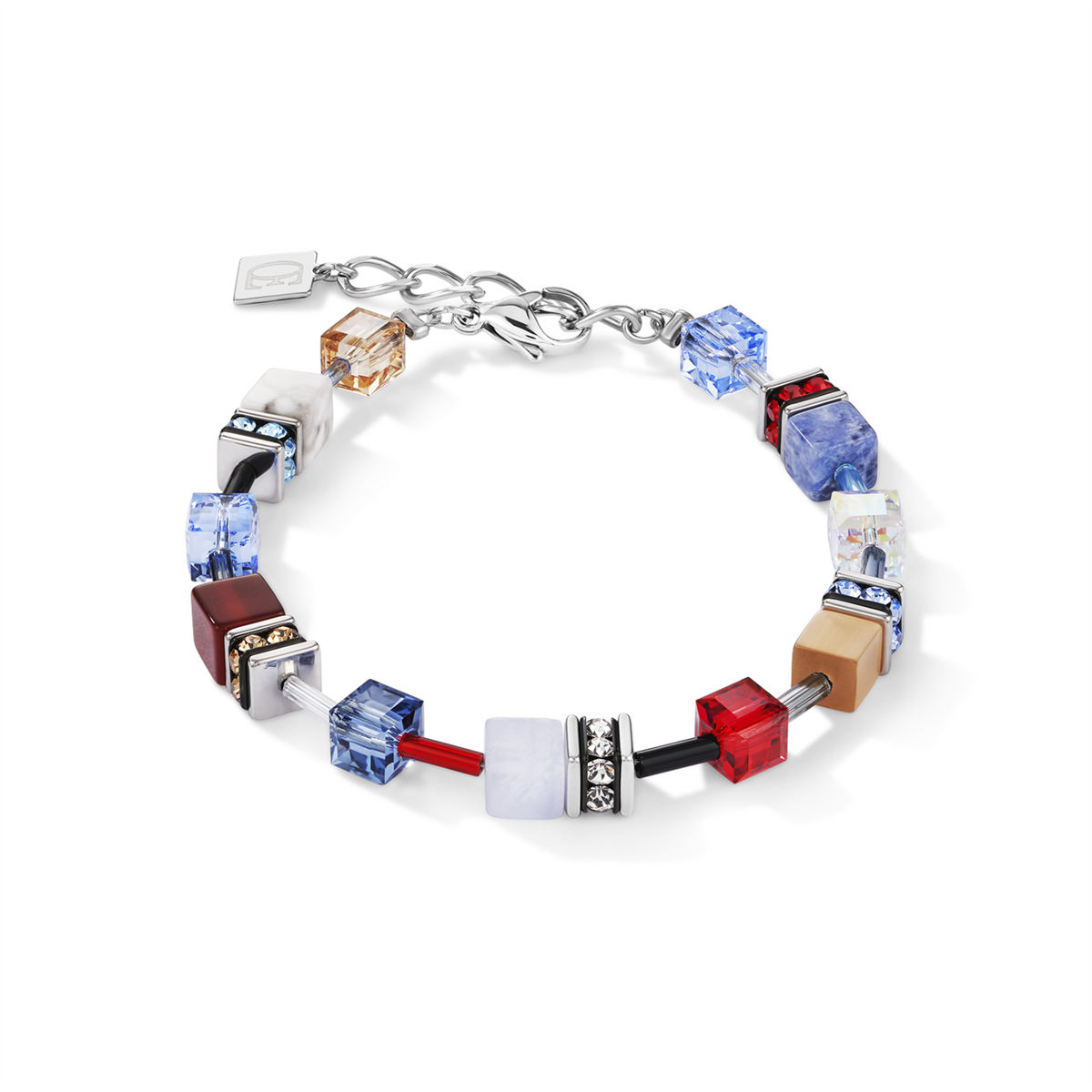 Geocube  Swarovski Crystals &amp; Gemstones Blue Red Bracelet