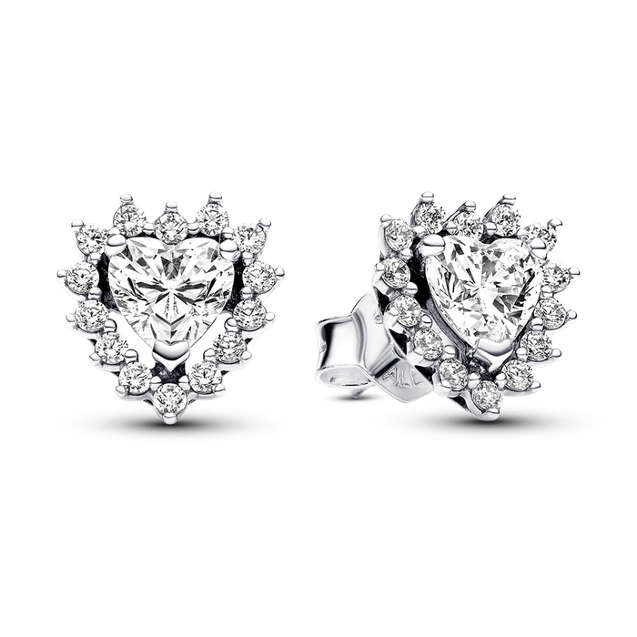 Sparkling Heart Halo Stud Earrings
