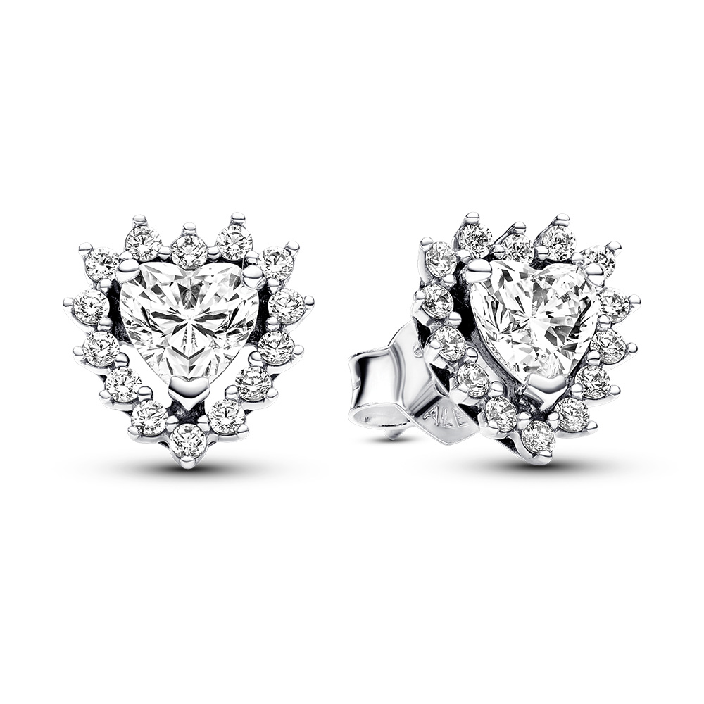 Sparkling Heart Halo Stud Earrings