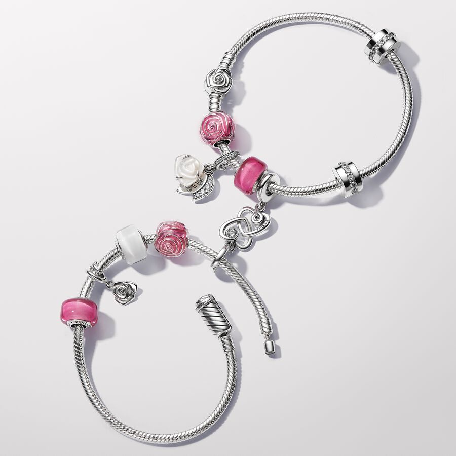 Pandora Moments Rose in Bloom Clasp Snake Chain Bracelet