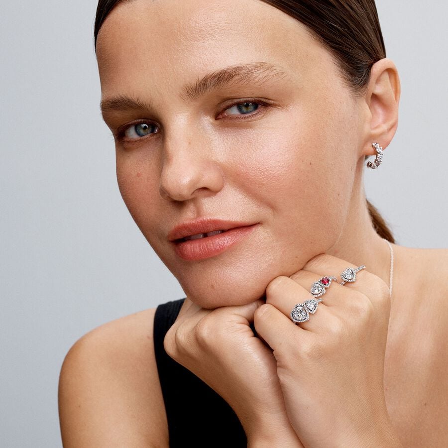 Hearts sterling silver ring with clear cubic zirconia