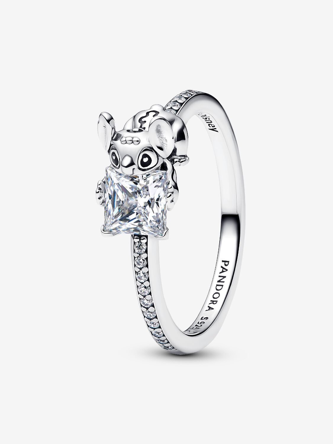 Disney Stitch sterling silver ring with clear cubic zirconia and black enamel