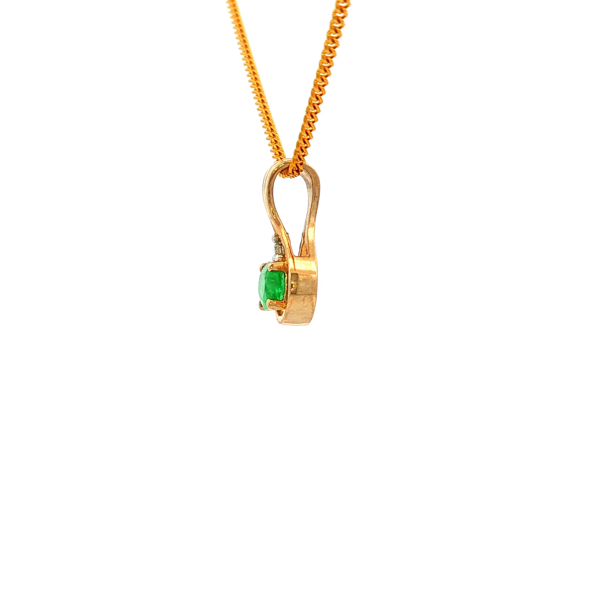 Four Claw Oval Emerald and Diamond Pendant in Yellow Gold
