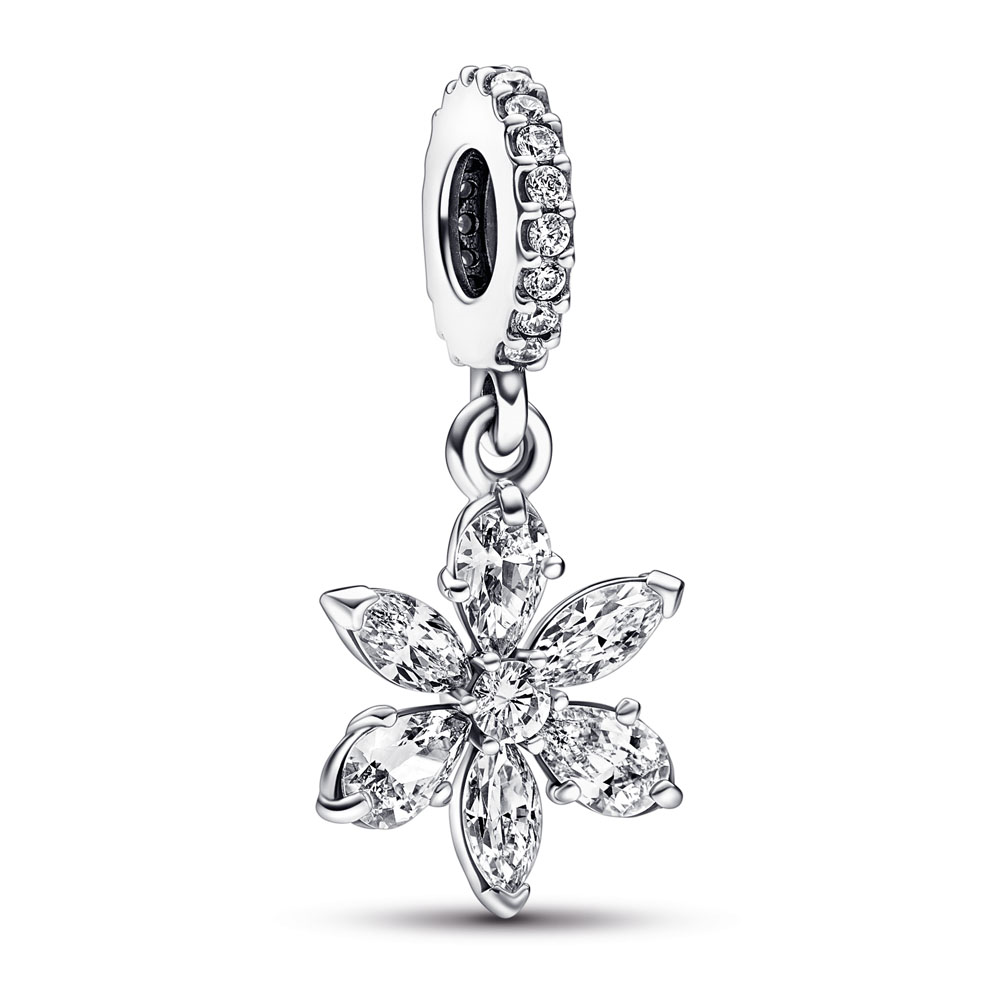 Herbarium cluster sterling silver dangle with clear cubic zirconia