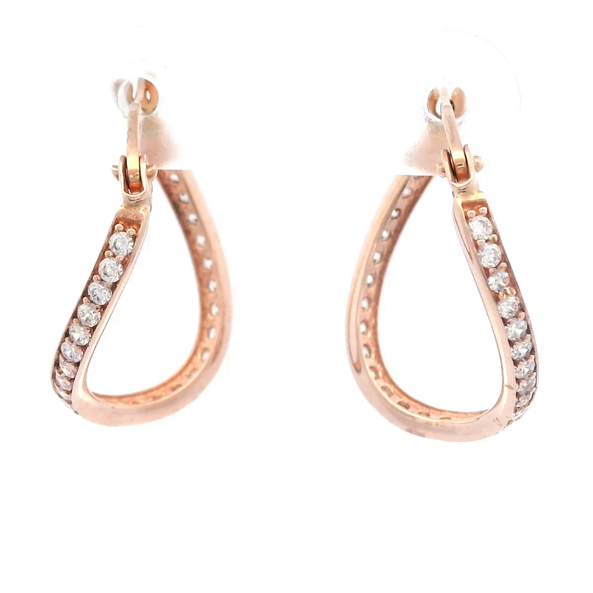 9ct Rose Gold with Cubic Zirconia Oval Wavy Hoop Earrings