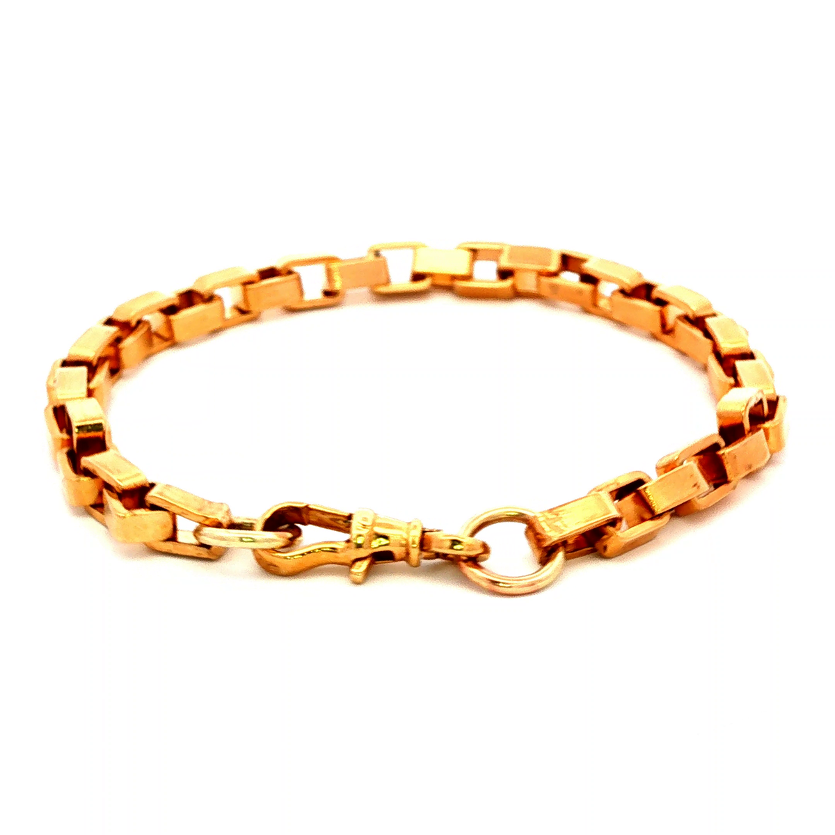 Square Plain Belcher Bracelet with Swivel in Yellow Gold
