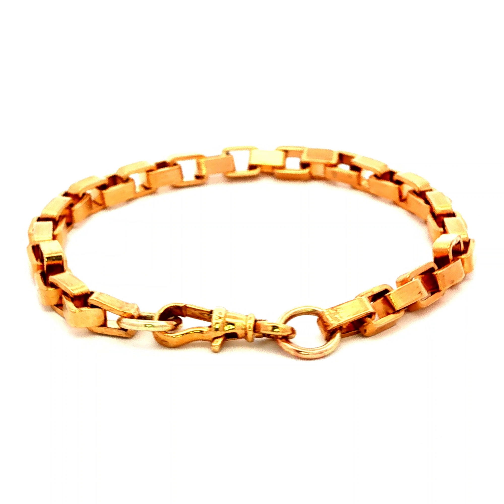 Square Plain Belcher Bracelet with Swivel in Yellow Gold