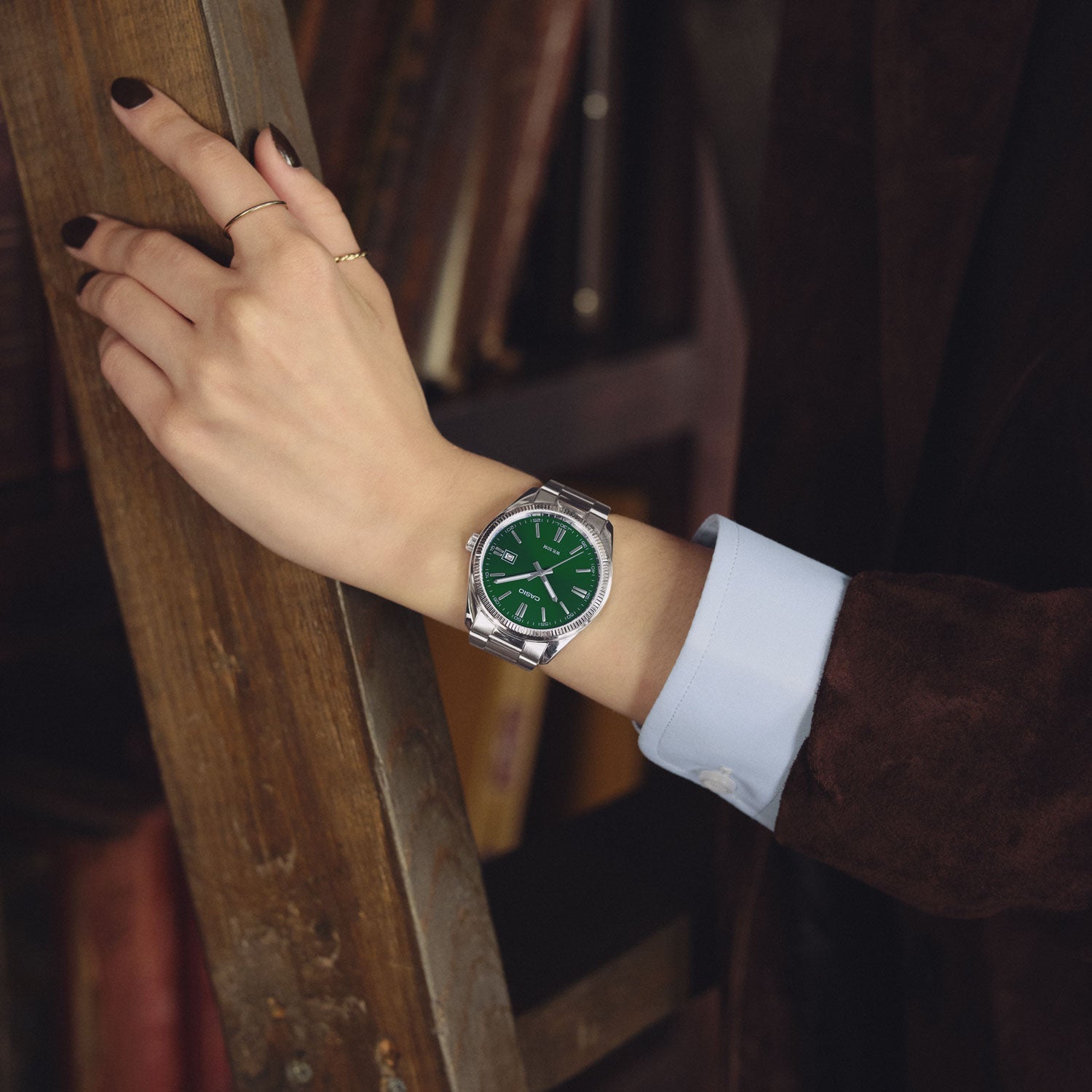 Casio Silver Steel Green Dial Men's Watch MTP1302PD-3A