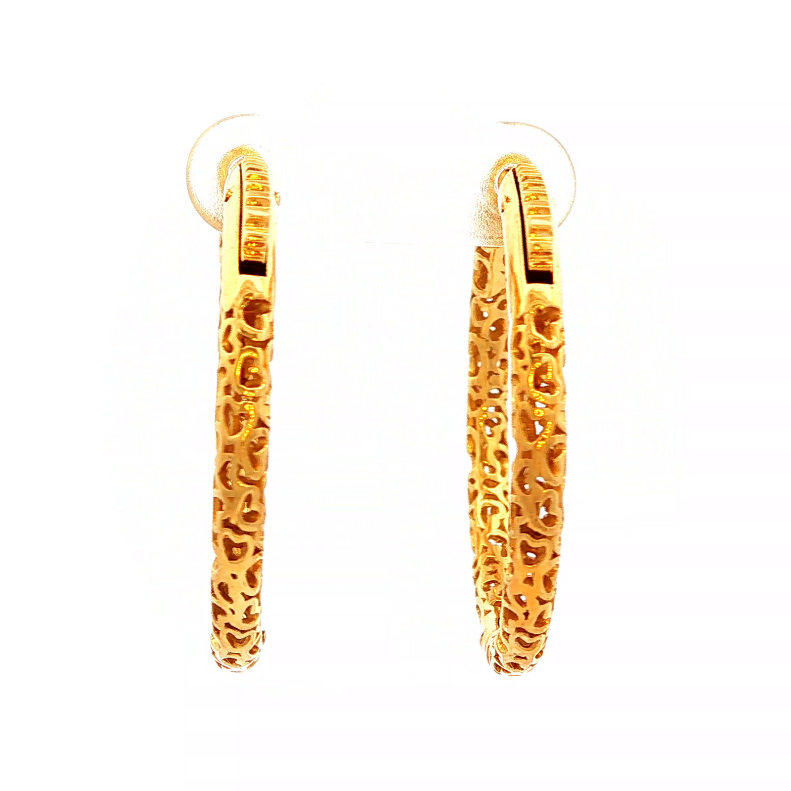 Round Cut-Out Heart Huggie Earrings in Yellow Gold