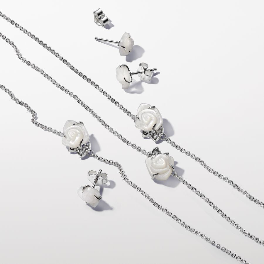 Pandora White Rose in Bloom Stud Earrings