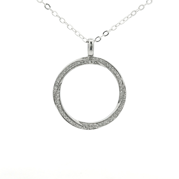White Gold Over Silver Round Cut Diamond Circle Pendant Necklace