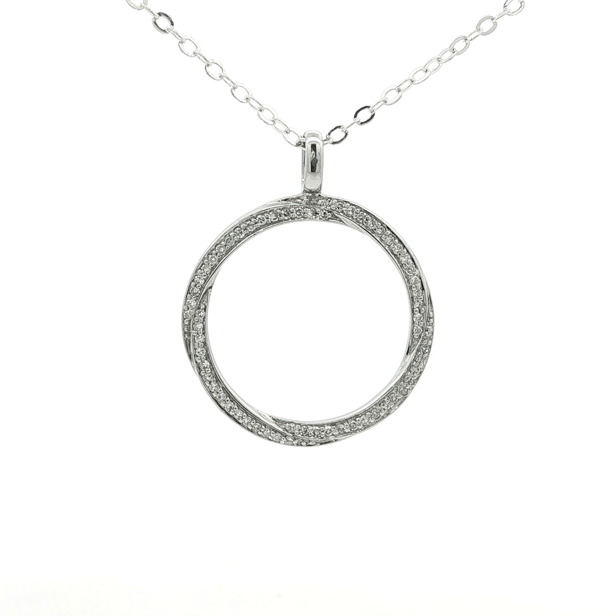 White Gold Over Silver Round Cut Diamond Circle Pendant Necklace