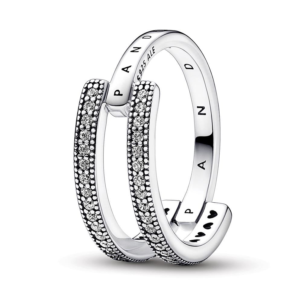 Pandora Signature Logo & Pavn++ Double Band Ring