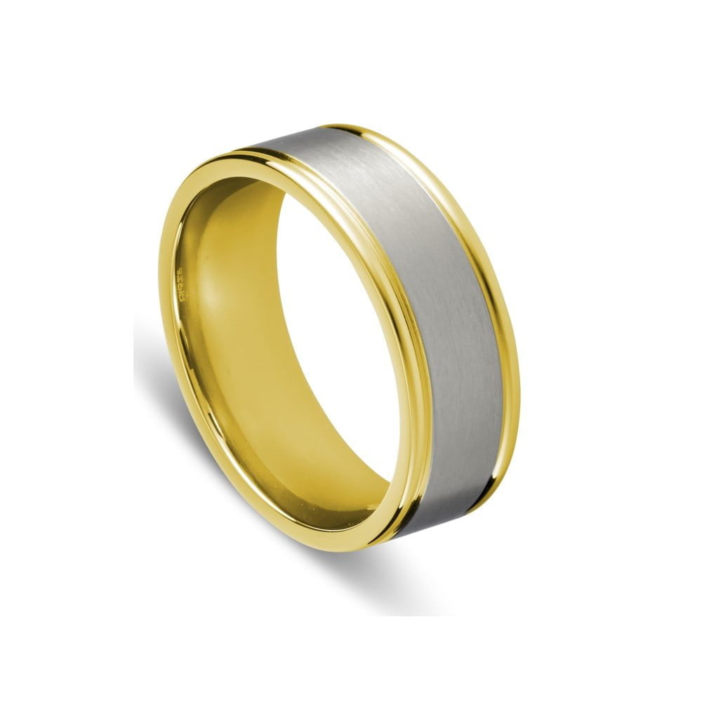 Blaze Stainless Steel Men’s Brushed Ring with Gold