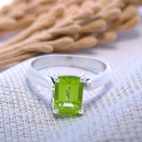 Square Peridot Stone in White Gold