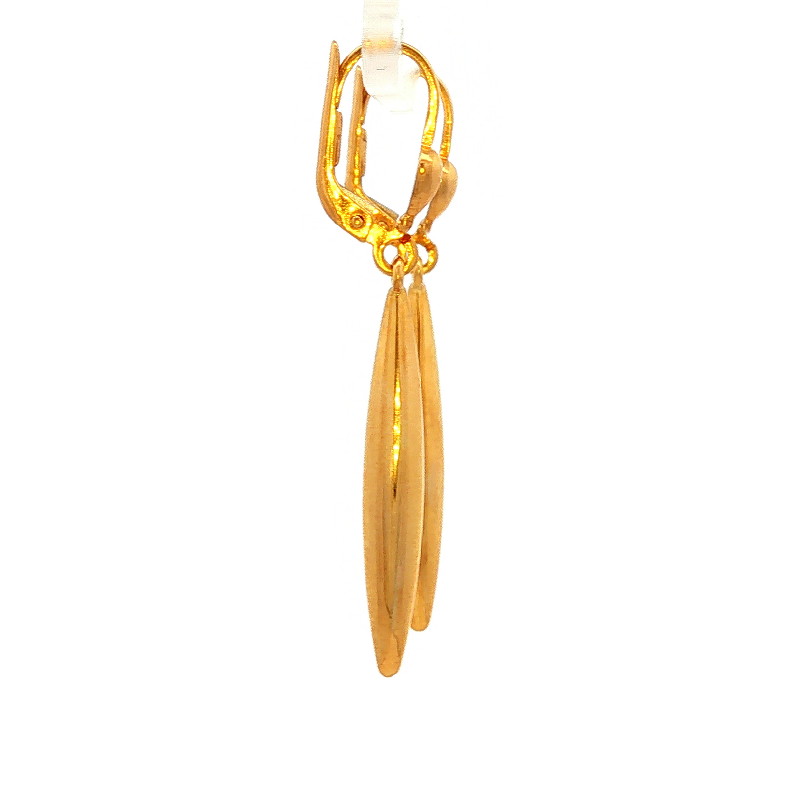 Elongated Plain Drop Earrings in Yellow Gold