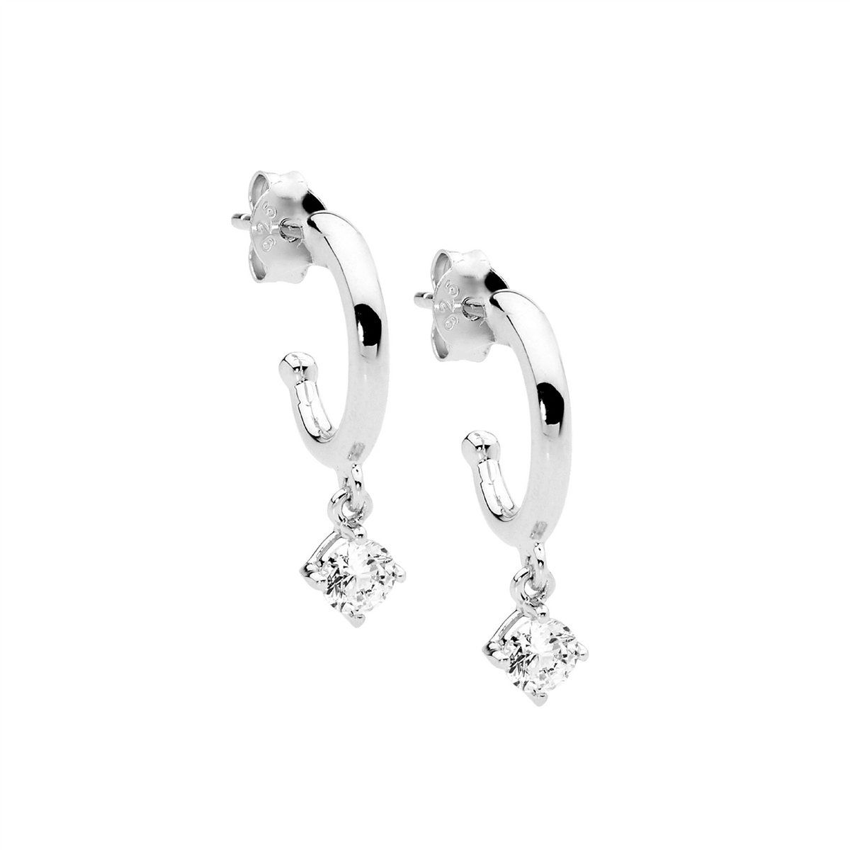 Ellani Hoop Earrings With Cubic Zirconia Drop In Silver