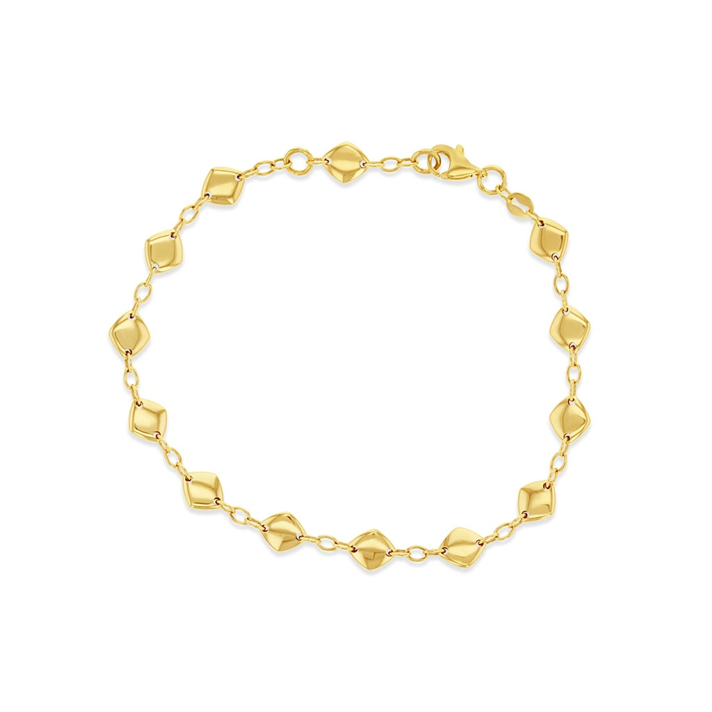 Alternating Chain with Smooth Diamond Shape Bracelet in Yellow Gold