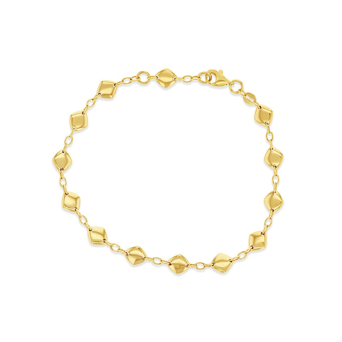 Alternating Chain with Smooth Diamond Shape Bracelet in Yellow Gold
