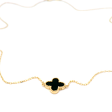 Black Onyx Clover Necklace in Yellow Gold