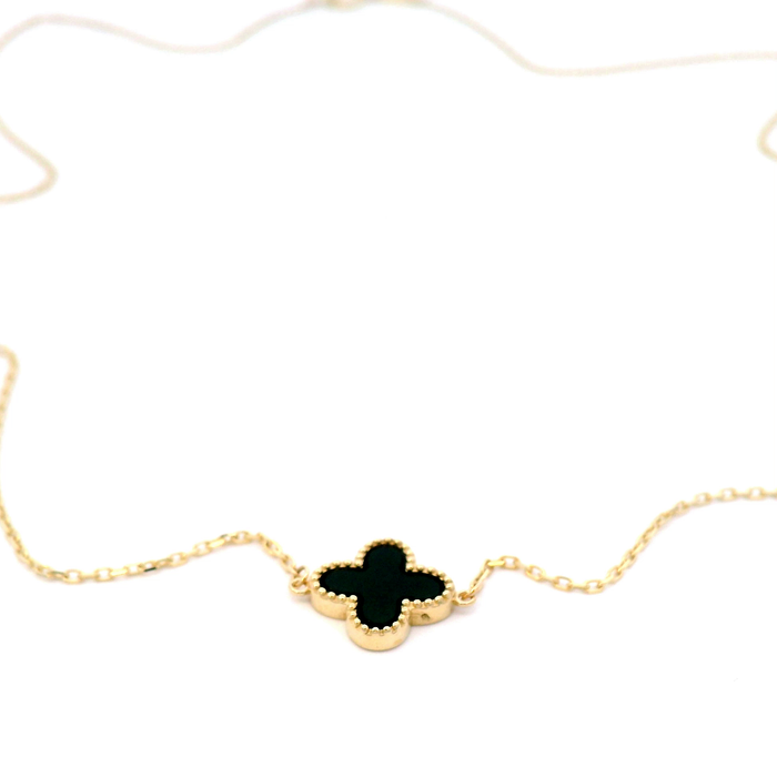 Black Onyx Clover Necklace in Yellow Gold