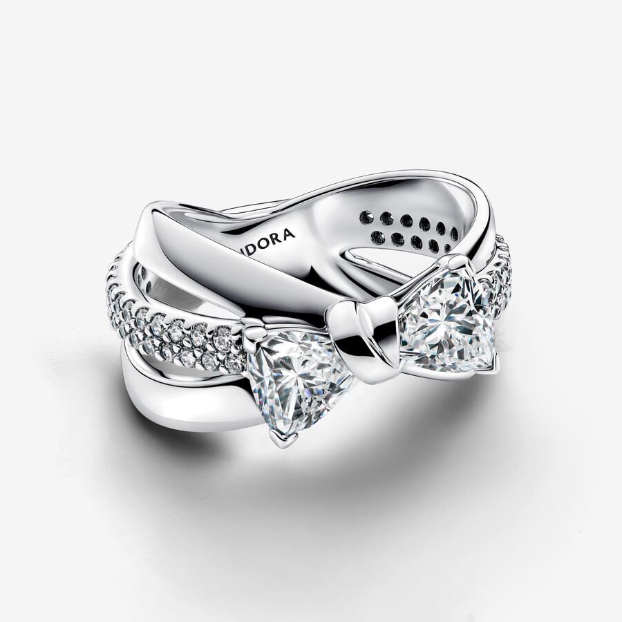 Bow sterling silver ring with clear cubic zirconia