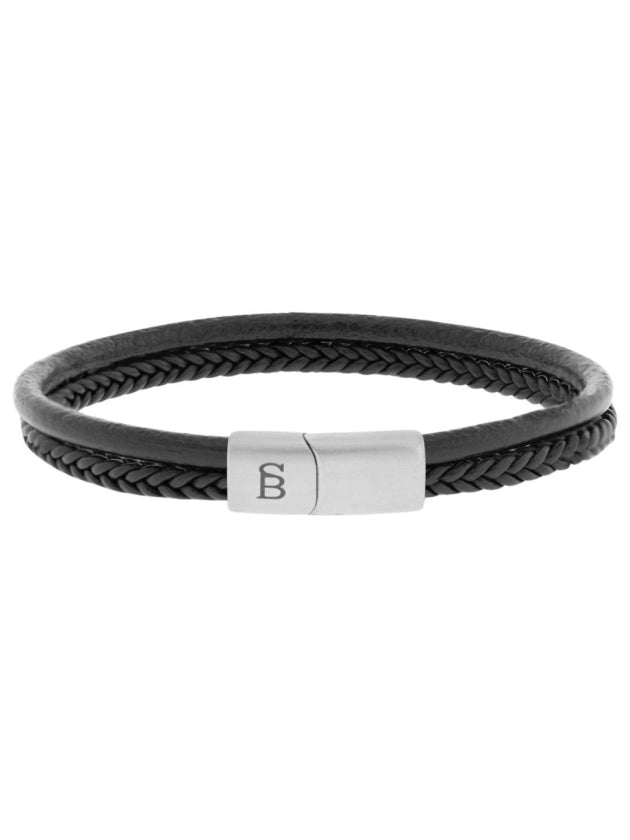 Denby - Black -Double Stack Braided Leather Bracelet