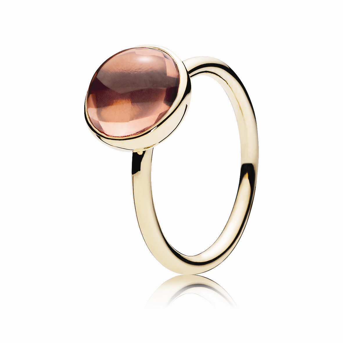 Pandora Blush Pink Poetic Medium Droplet 14ct Gold Feature Ring w Blush Pink Crystal