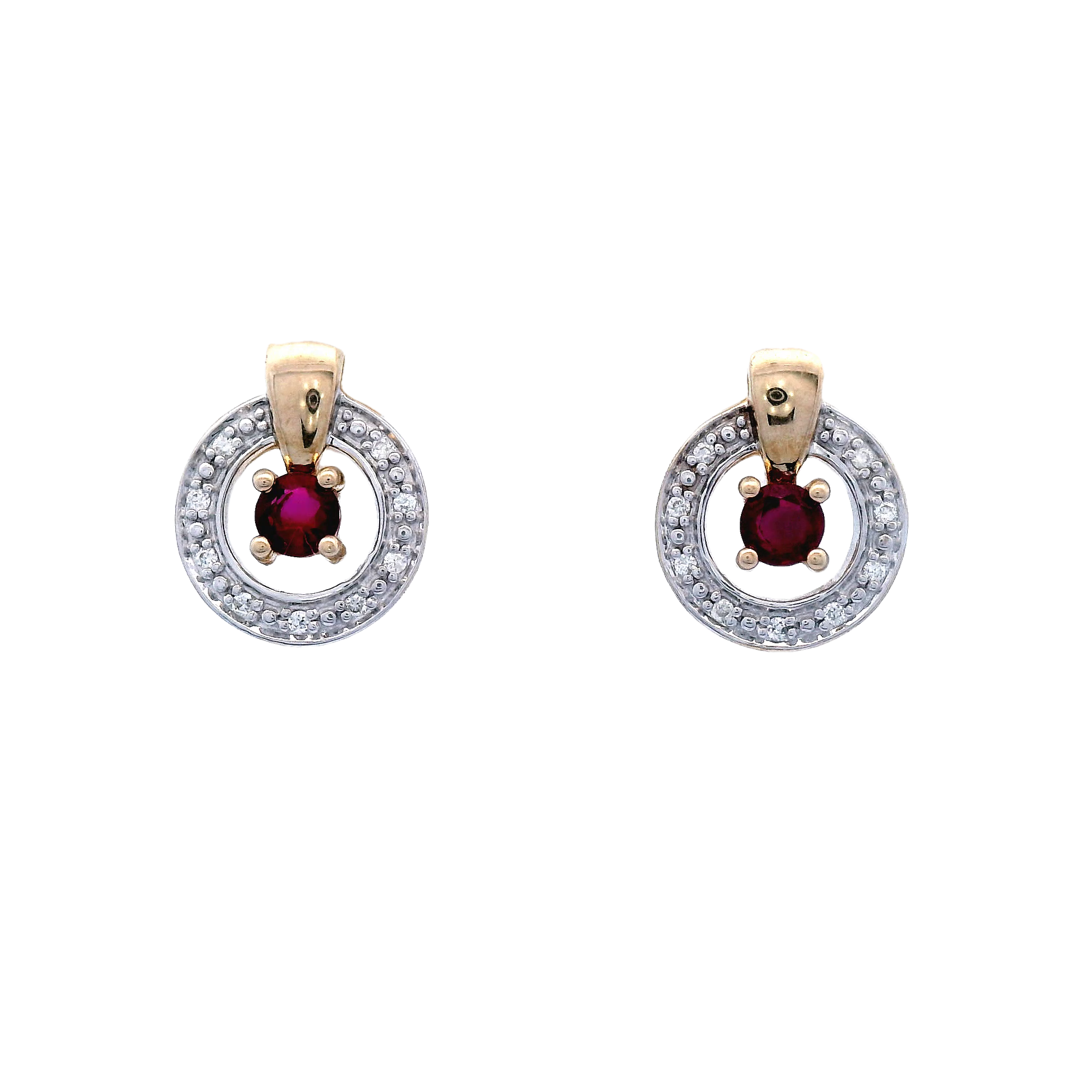 Ruby and Diamond in Yellow Gold Stud Earring