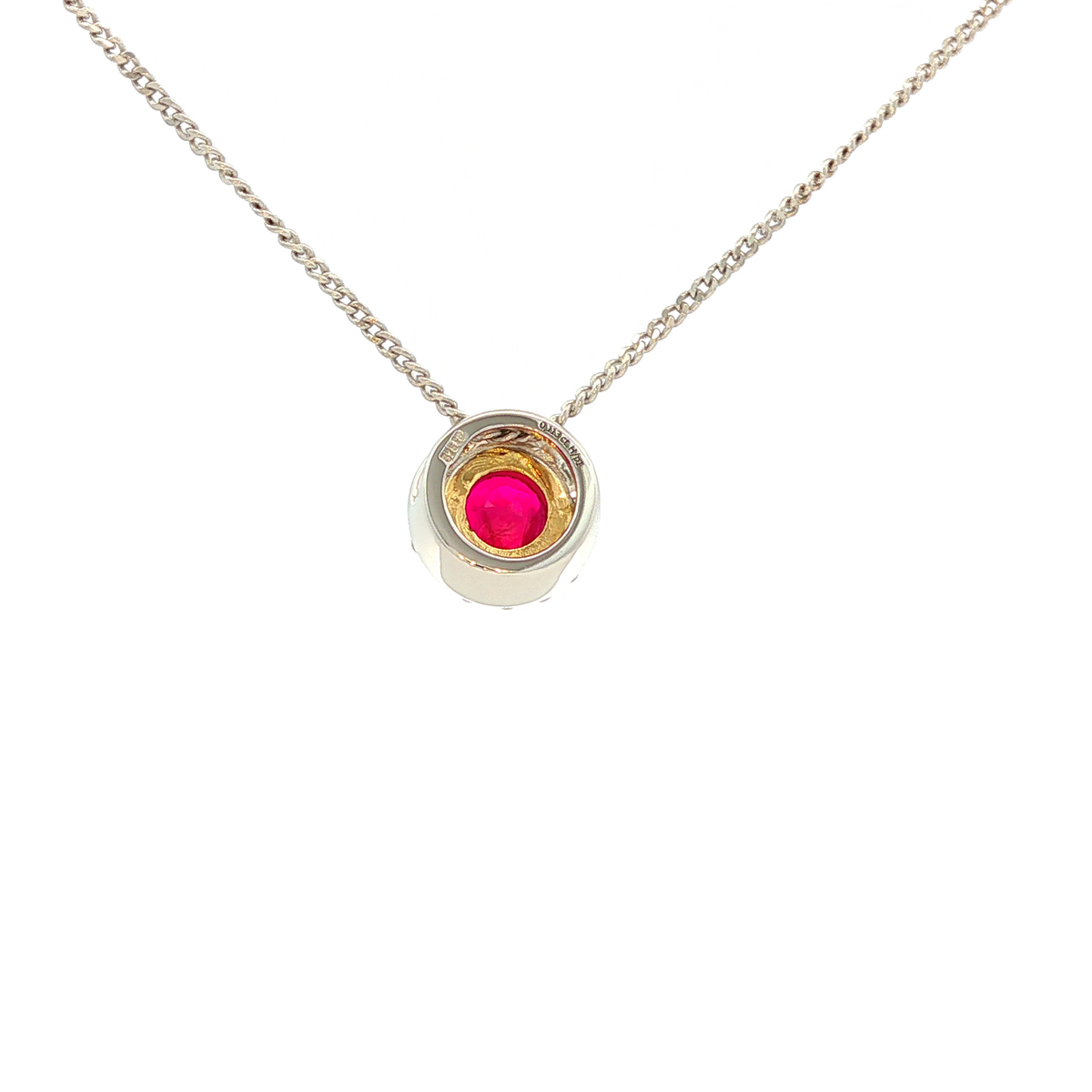 Ruby and Diamond Halo Pendant in White Gold