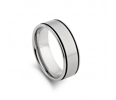 Stainless Steel Gents Ring 2 Black Enamel Rings