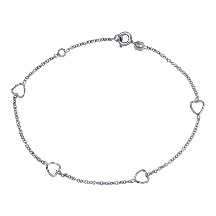 Sterling Silver 4 x Cut-Out Hearts Cable Bracelet