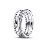 Pandora logo sterling silver ring with clear cubic zirconia